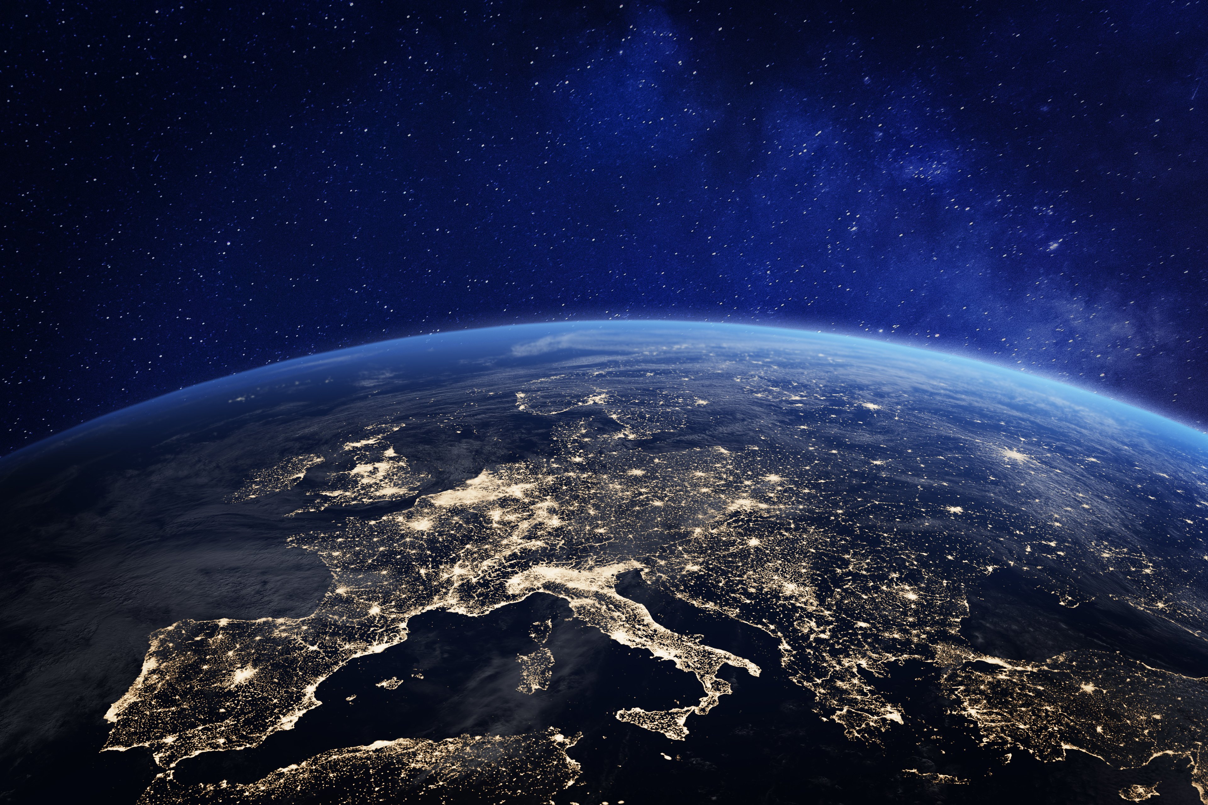 Europa in der Nacht aus dem Weltraum, Lichter der Stadt