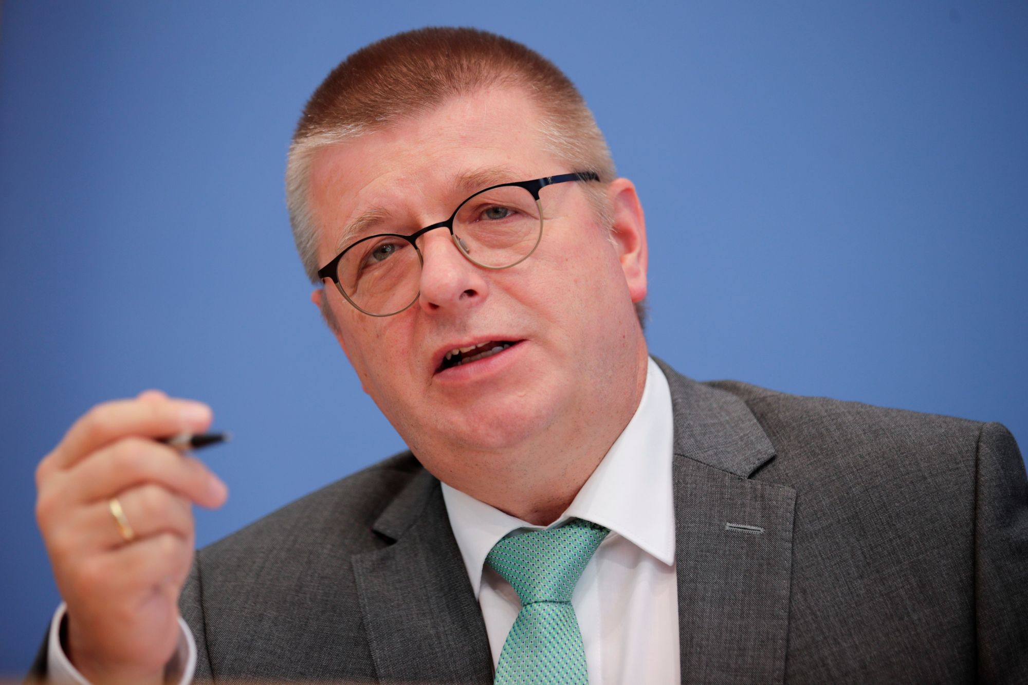 President of the Federal Office for the Protection of the Constitution Thomas Haldenwang attends a news conference in Berlin
